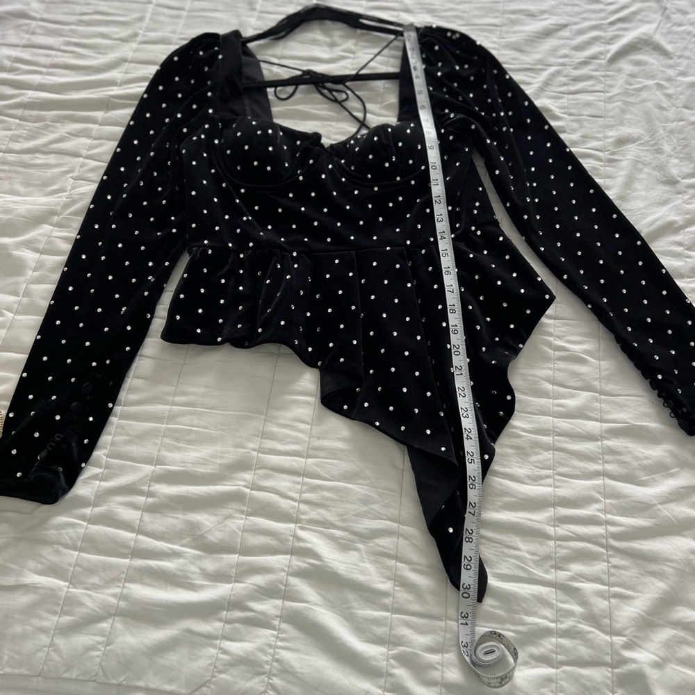 Self-Portrait Black Velvet Bodysuit With White Polka Dots View 5